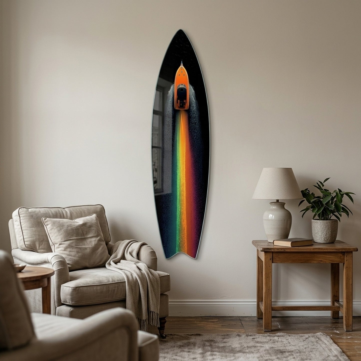 Modern Renkli İz Bırakan Tekne Surf Board Cam Tablo