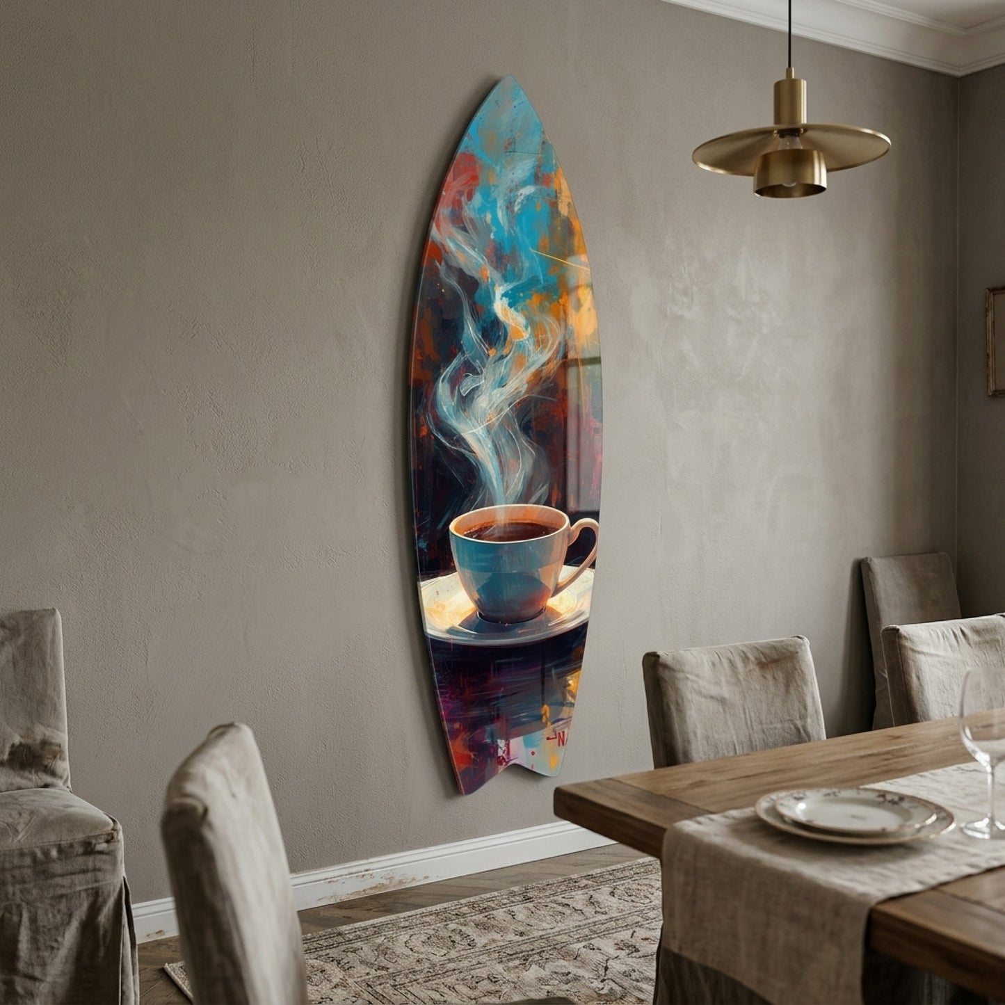 Modern Soyut Ekspresyonist Kahve Fincanı Sanatı Surf Board Cam Tablo