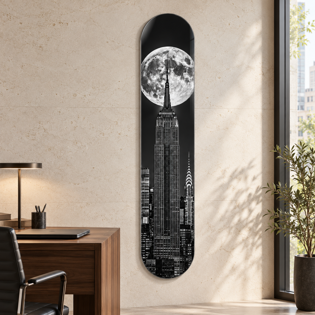 Dolunay ve New York Dikey Skate Board Cam Tablo — Çalışma odası