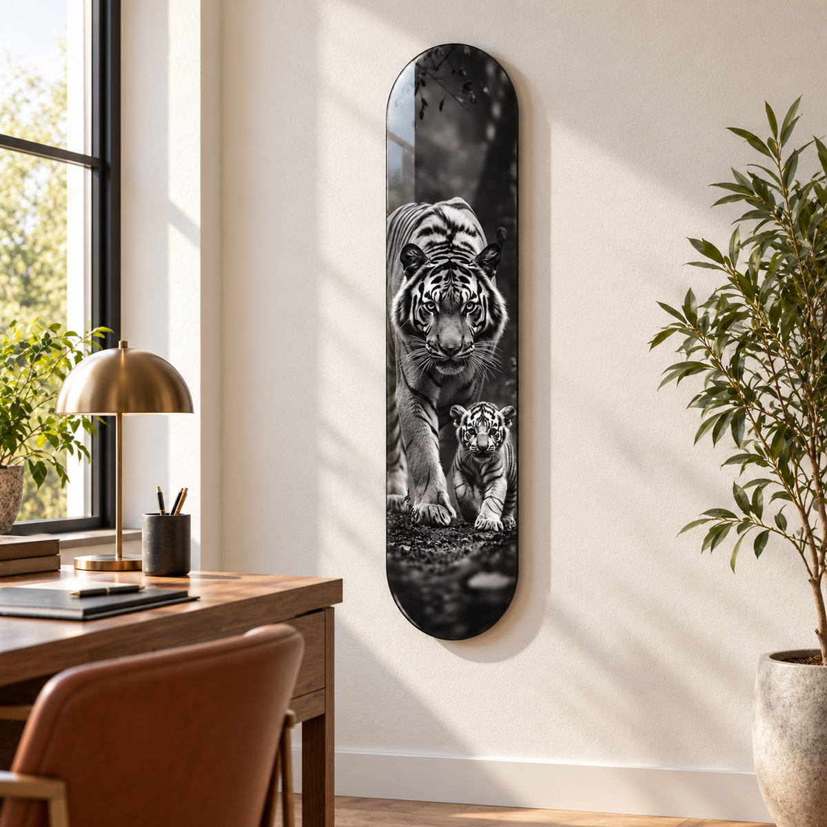 Kaplan ve Yavrusu Dikey Skate Board Cam Tablo – Çalışma odasında görünüm