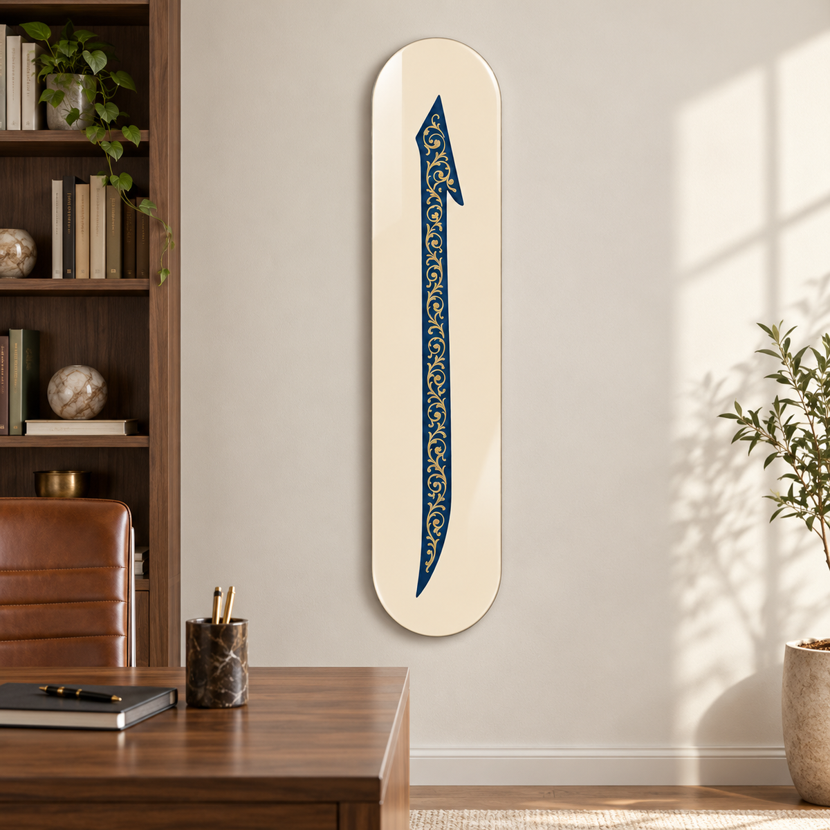 Lacivert Altın İşlemeli Elif Dikey Skate Board Cam Tablo – Çalışma odası