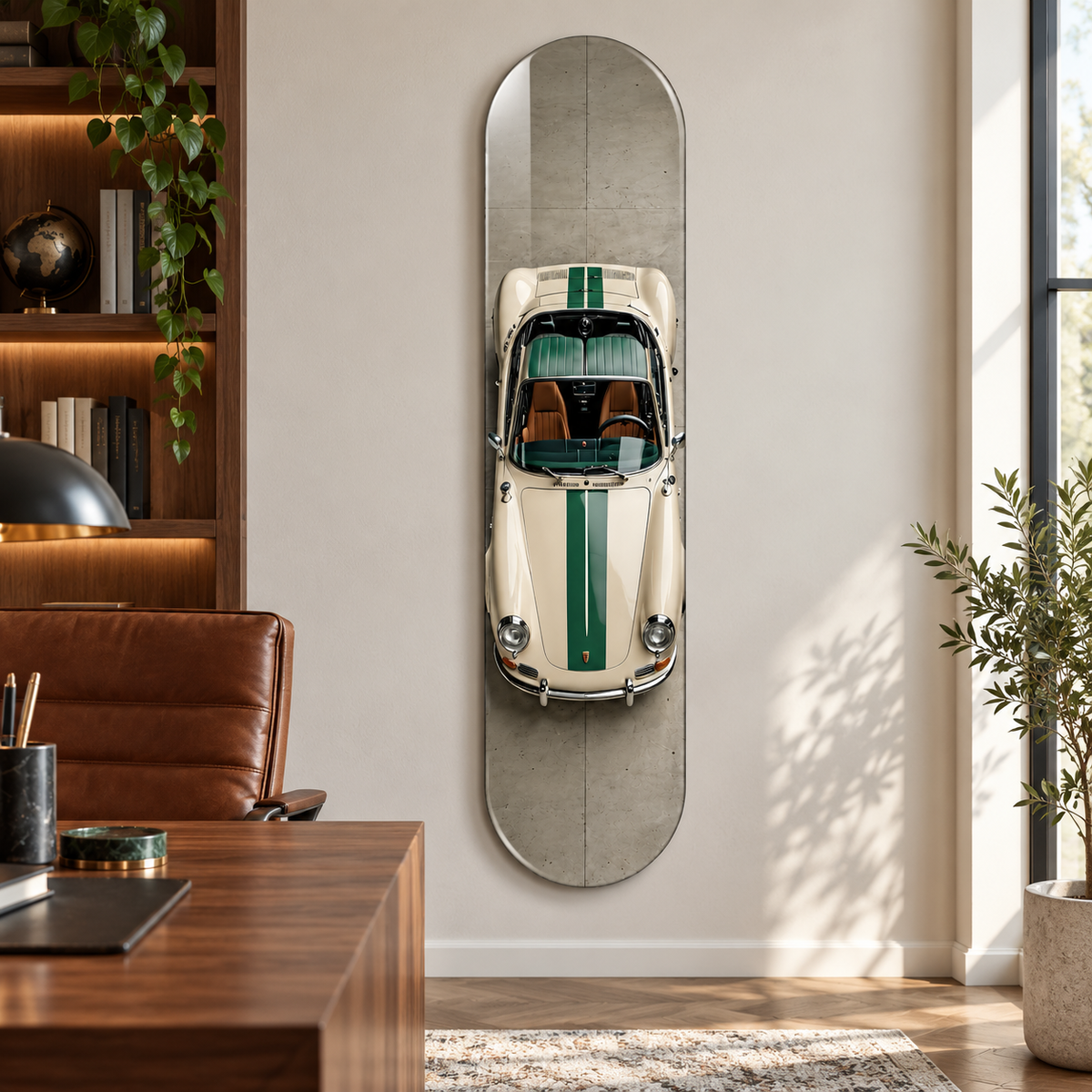 Yeşil Şeritli Krem Klasik Roadster Dikey Skate Board Cam Tablo – Çalışma odası