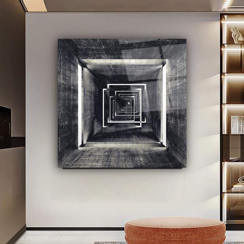 Soyut Koridor Kare Cam Tablo