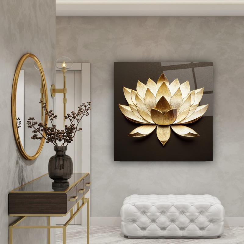 Lotus Çiçek Kare Cam Tablo