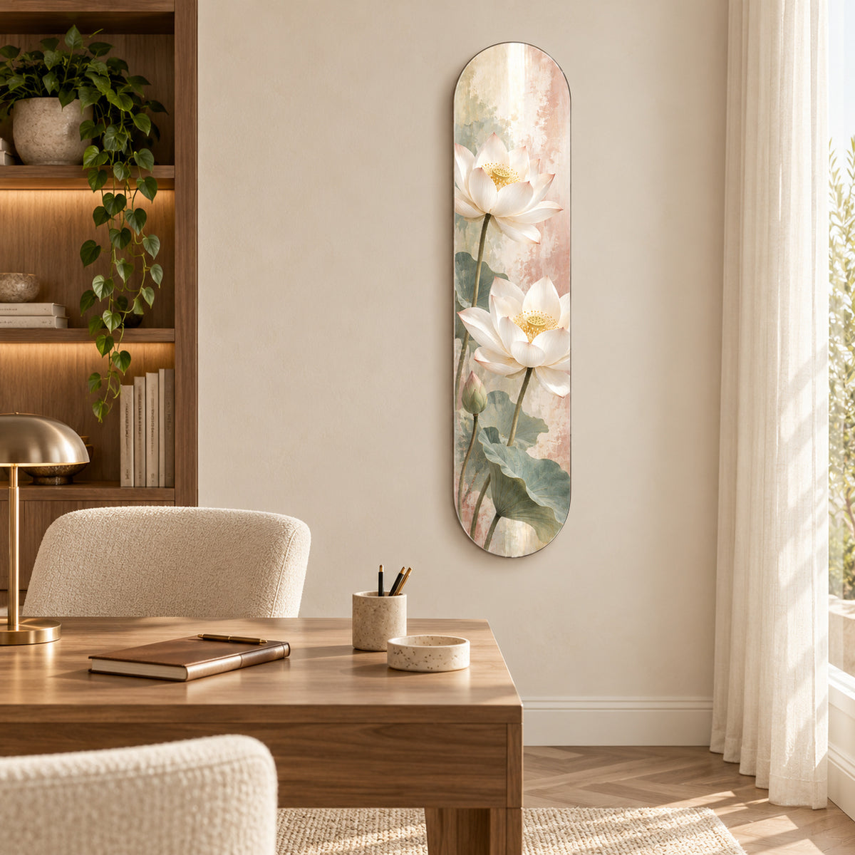 Lotus Bahçesi Dikey Kaykay Cam Tablo — Çalışma odası dekorasyonu