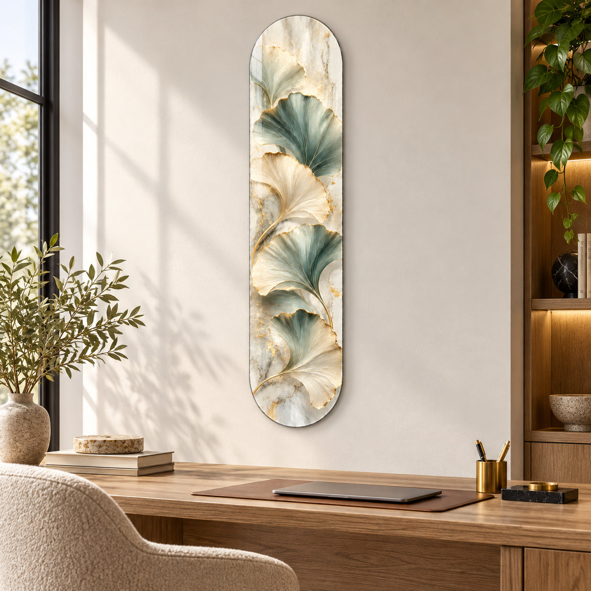 Ginkgo Esintisi Dikey Kaykay Cam Tablo — Çalışma odası dekorasyonu