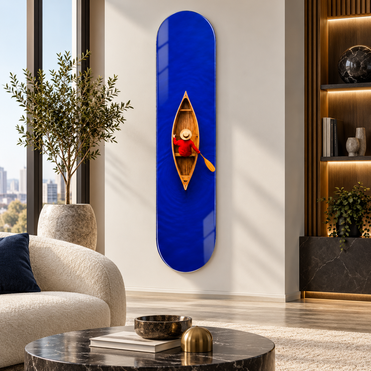 Mavi gölde kano Skate Board cam tablo - alternatif premium mekan