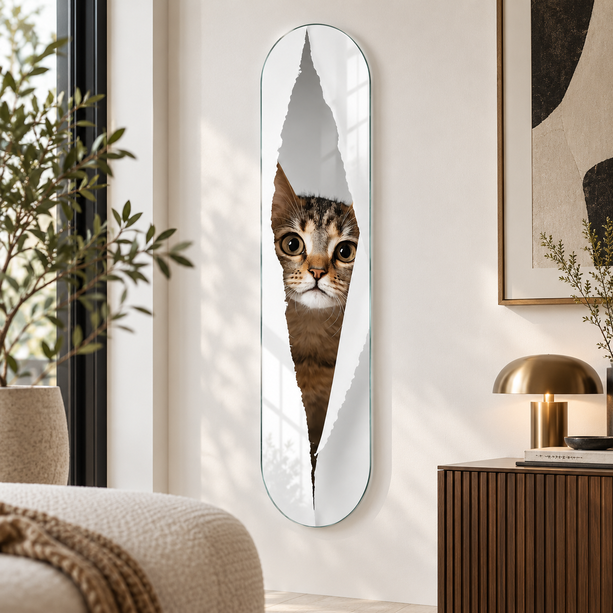 Meraklı yavru kedi Skate Board cam tablo - alternatif premium mekan