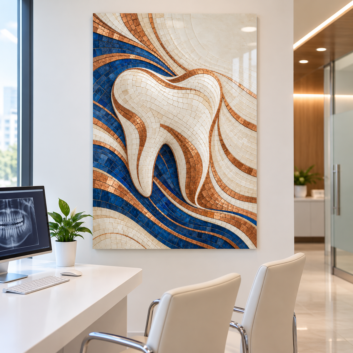 Işığın Mozaiği Diş Dikey Cam Tablo – Diş kliniği danışma odası