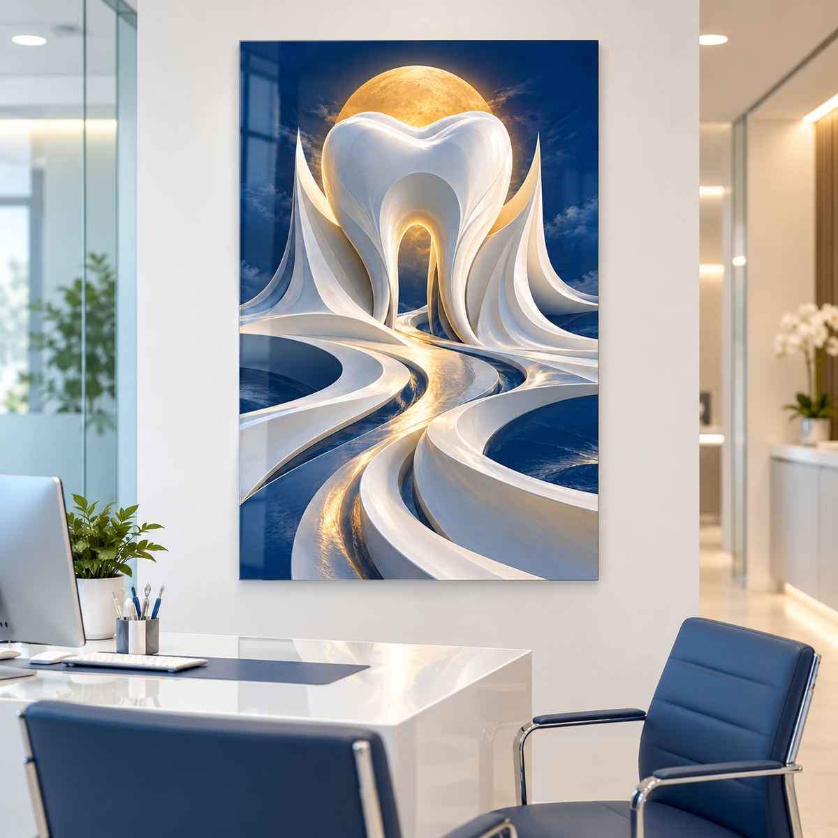 Porselen Fırtına Dikey Cam Tablo – Diş kliniği danışma odası