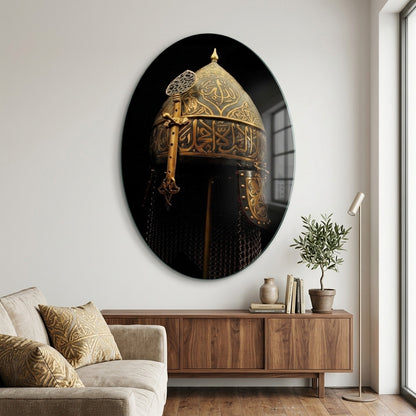 Osmanlı Töresel Altın Miğfer Sanatı Oval Dikey Cam Tablo