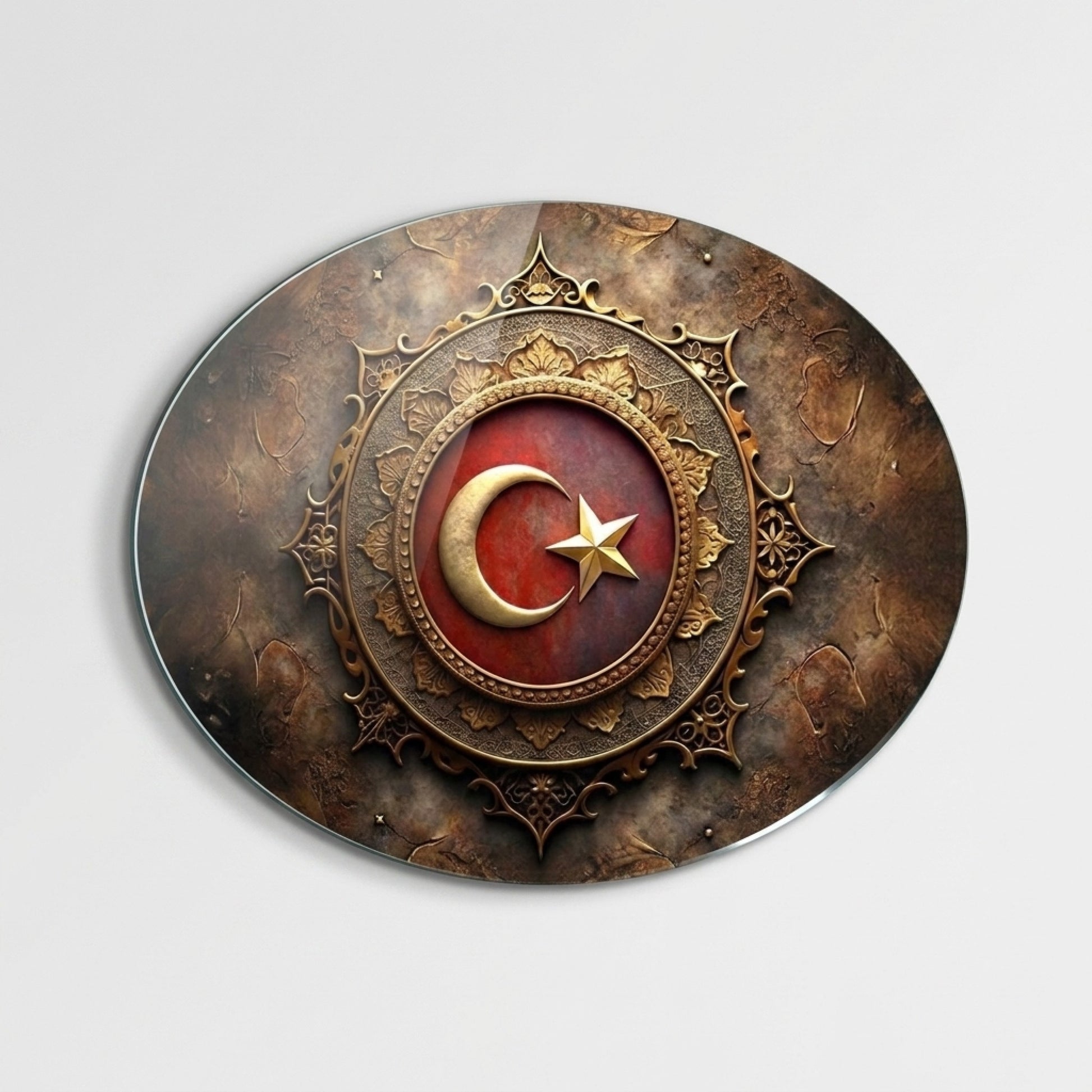 Otandik Osmanlı Desenli Ay Yıldız Temalı Oval Yatay Cam Tablo