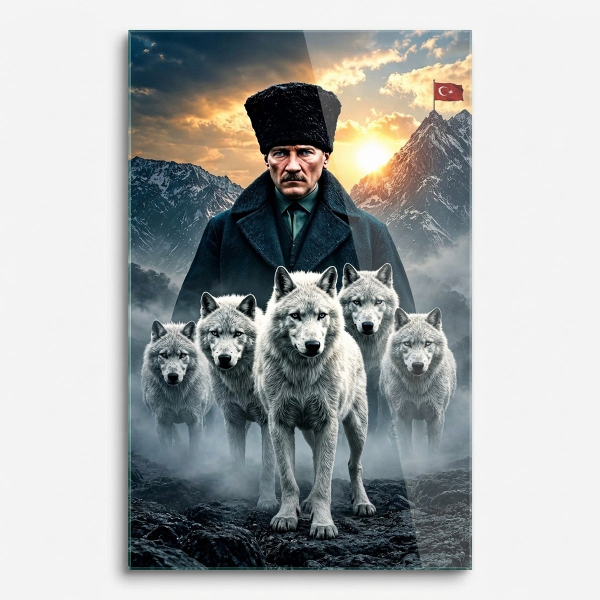 Atatürk ve Kurtlar Meclisi Dikey Cam Tablo