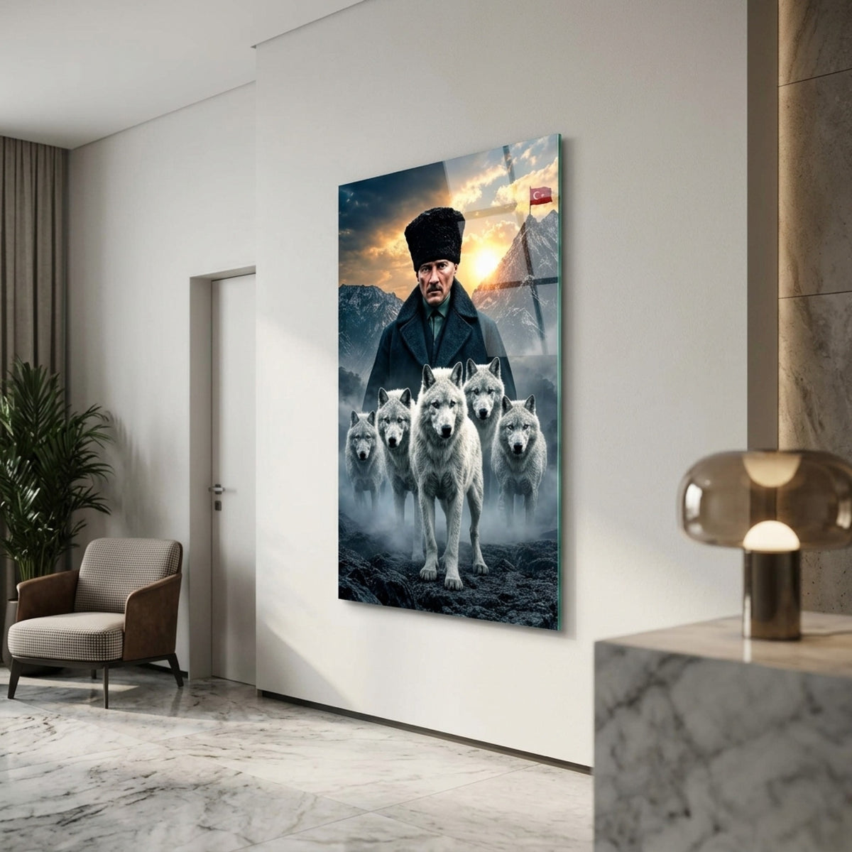 Atatürk ve Kurtlar Meclisi Dikey Cam Tablo