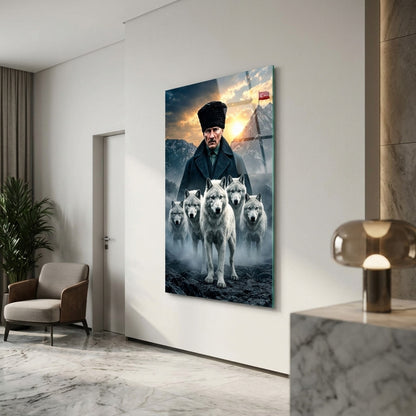 Atatürk ve Kurtlar Meclisi Dikey Cam Tablo