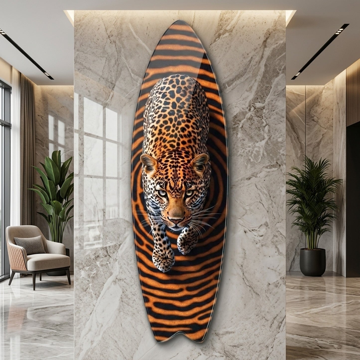Modern Soyut Geometrik Leopar Deseni Surf Board Cam Tablo