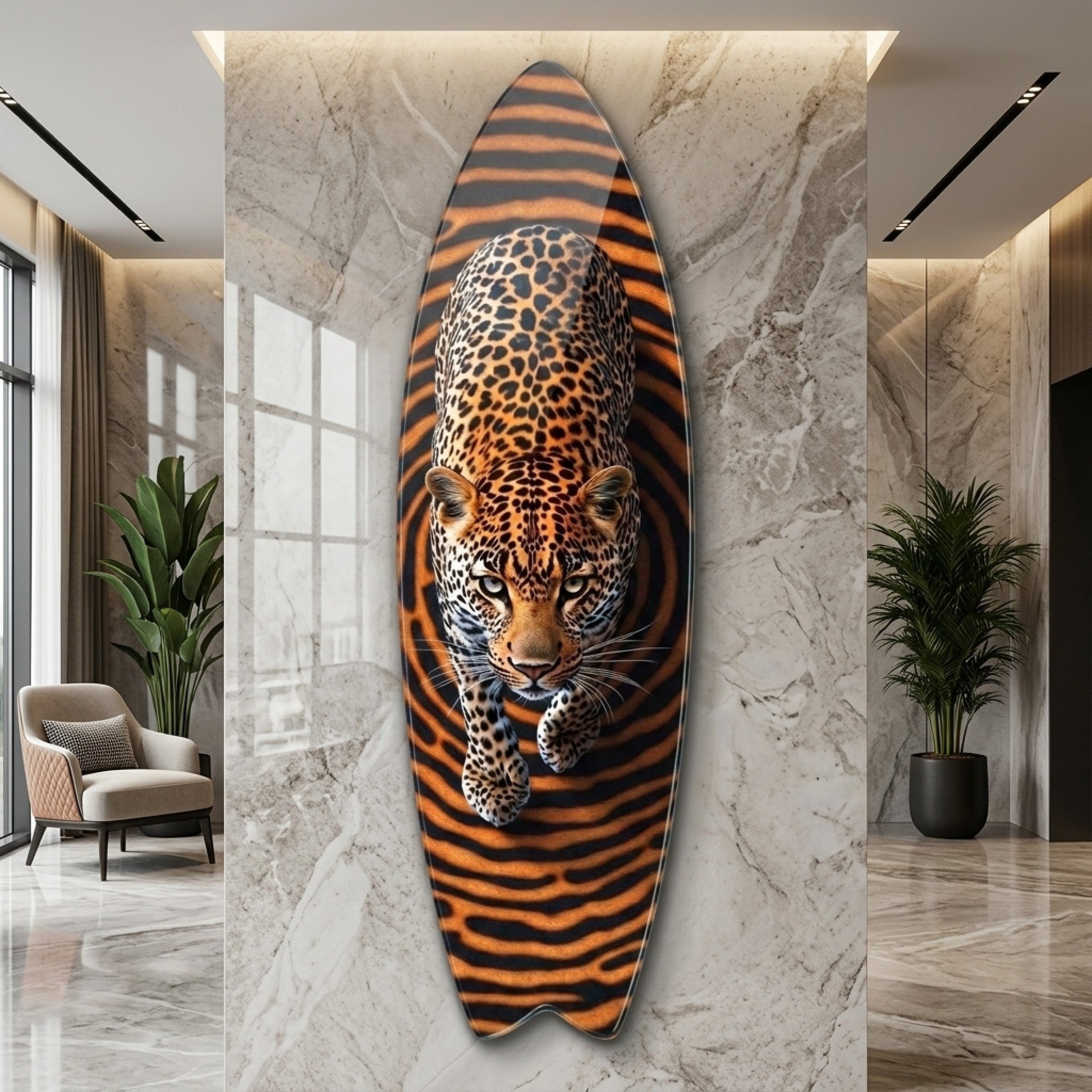 Modern Soyut Geometrik Leopar Deseni Surf Board Cam Tablo