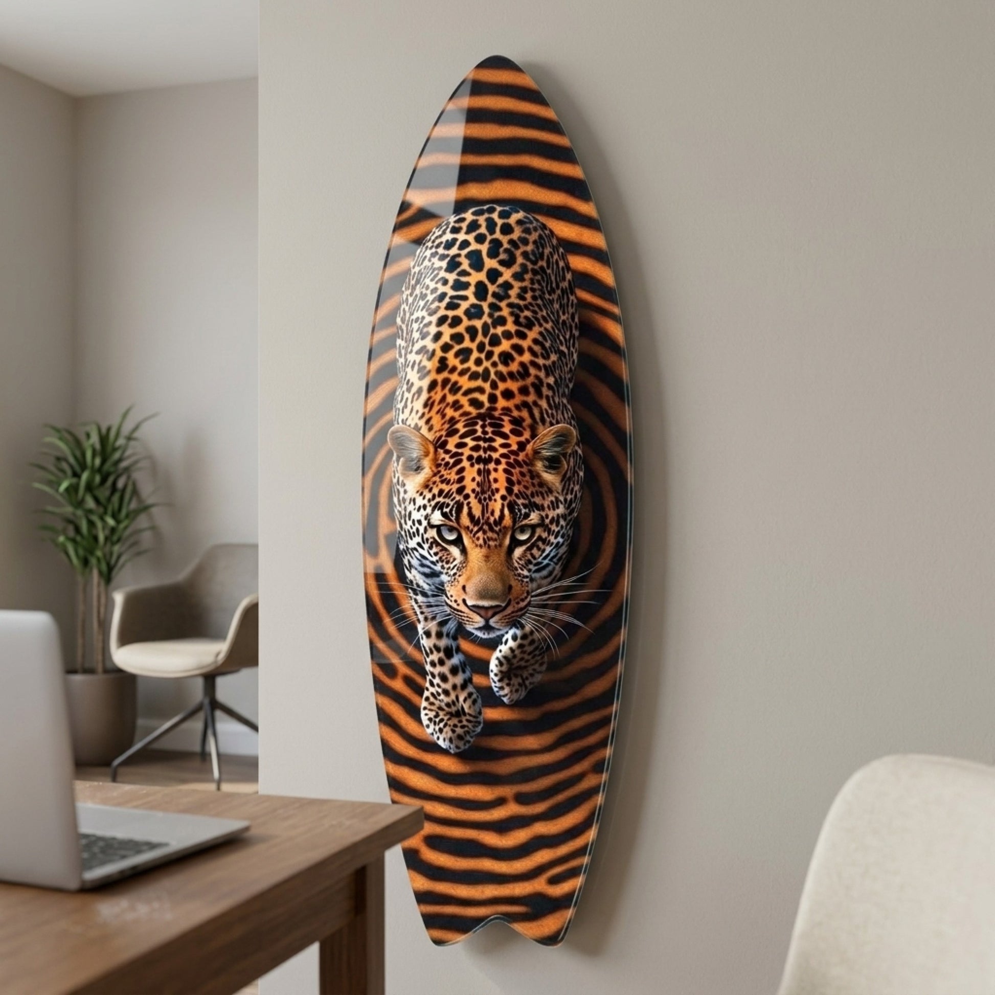 Modern Soyut Geometrik Leopar Deseni Surf Board Cam Tablo