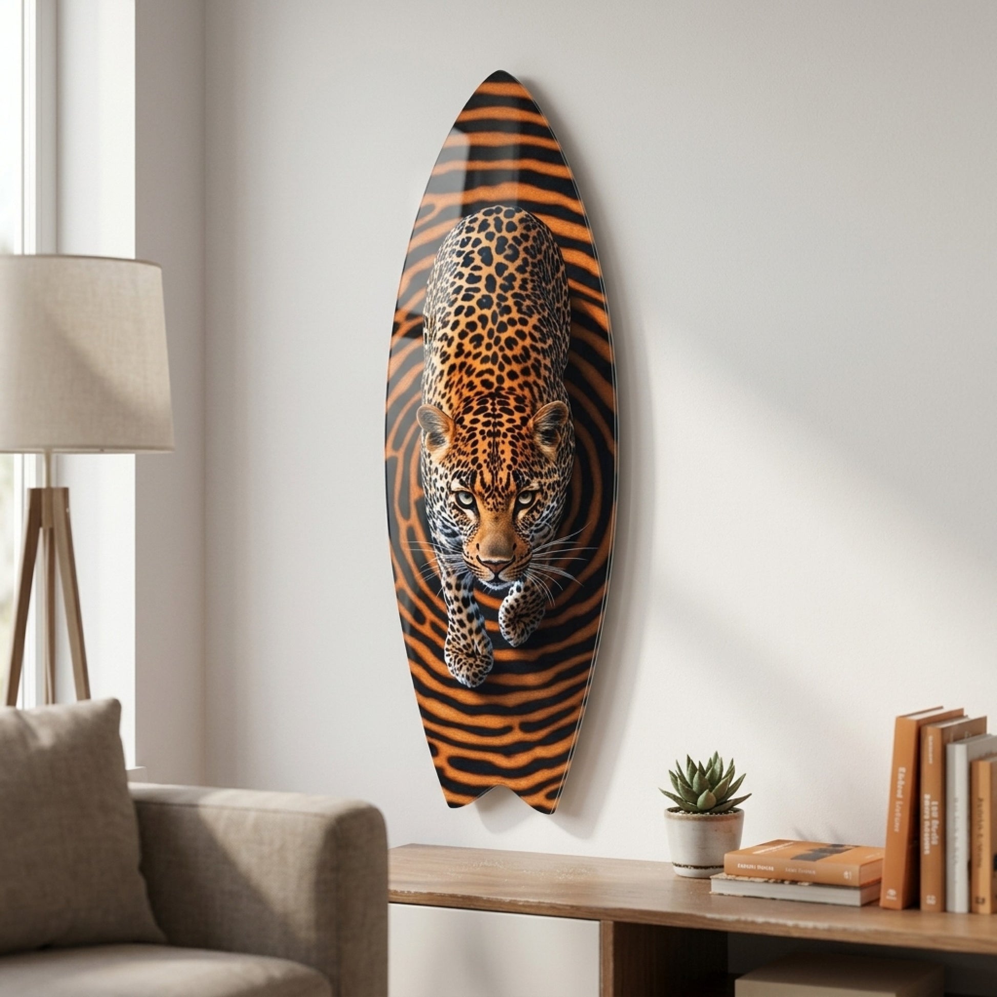 Modern Soyut Geometrik Leopar Deseni Surf Board Cam Tablo