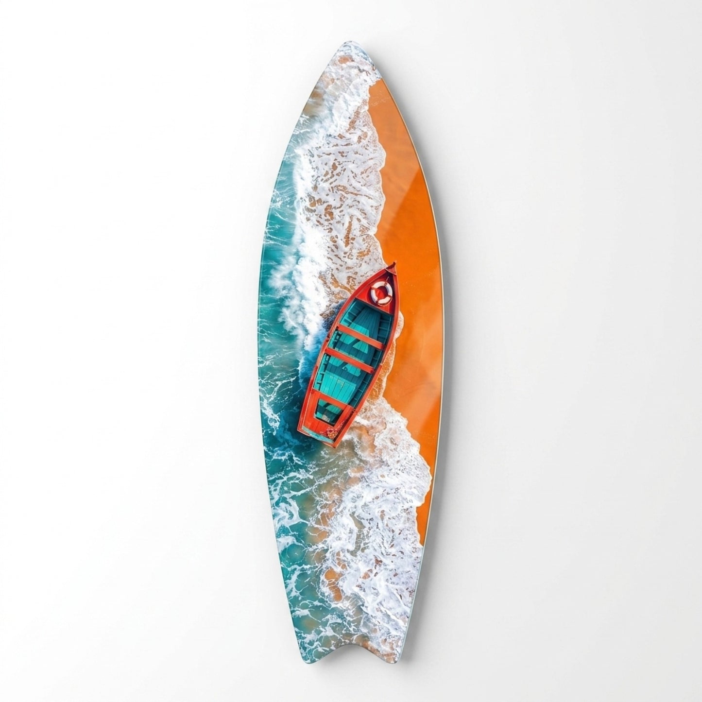 Turkuaz Dalgalar Kırmızı Tekne Surf Board Cam Tablo
