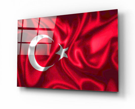 Türk Bayrağı Yatay Cam Tablo