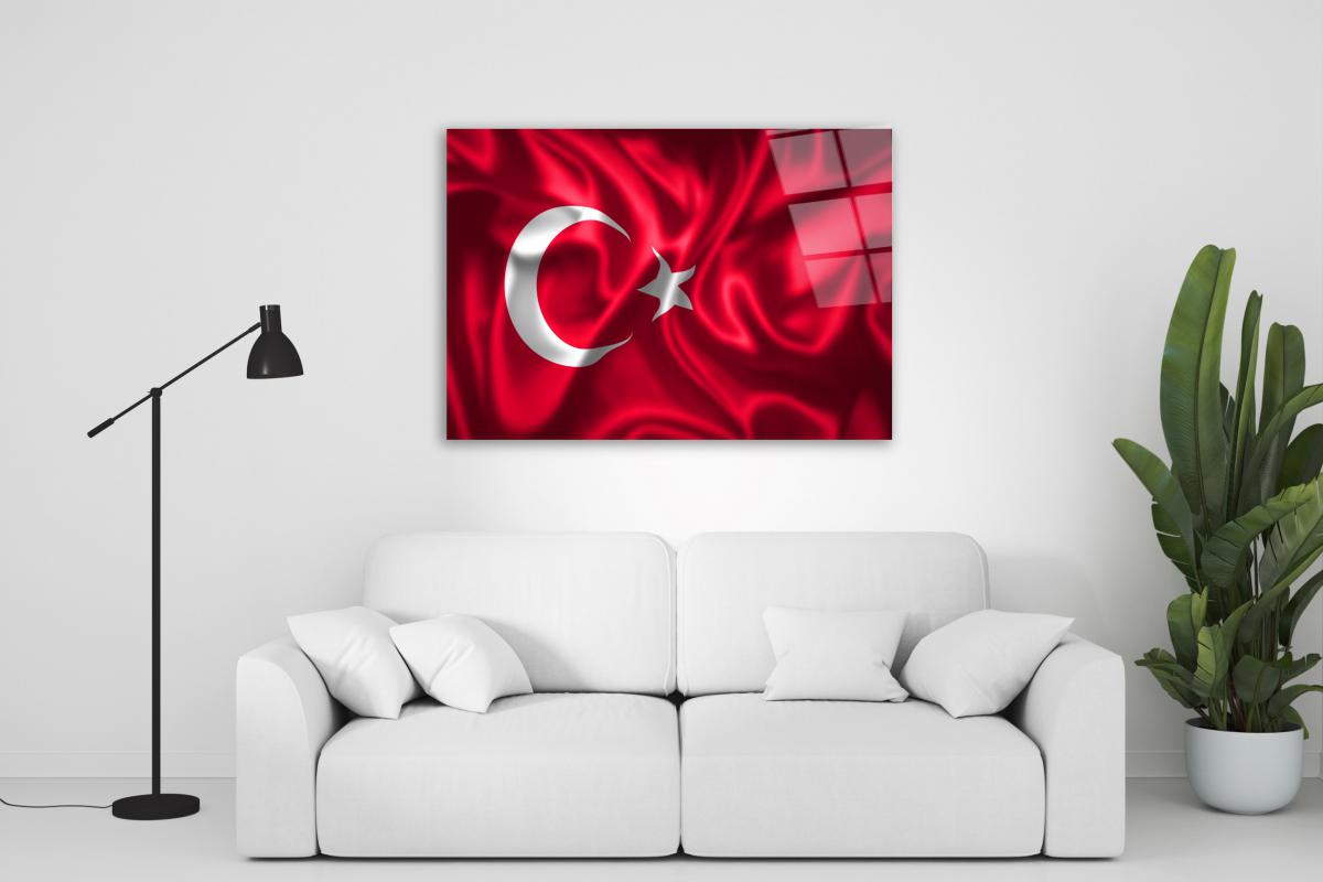 Türk Bayrağı Yatay Cam Tablo