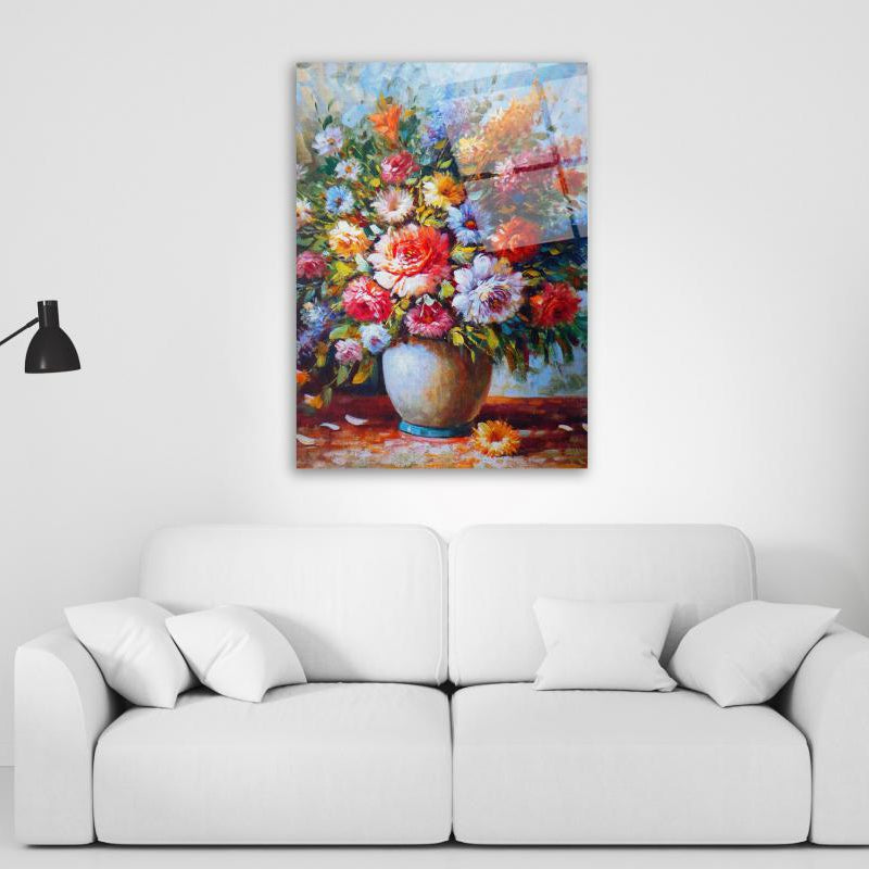 Çiçek Dikey Cam Tablo
