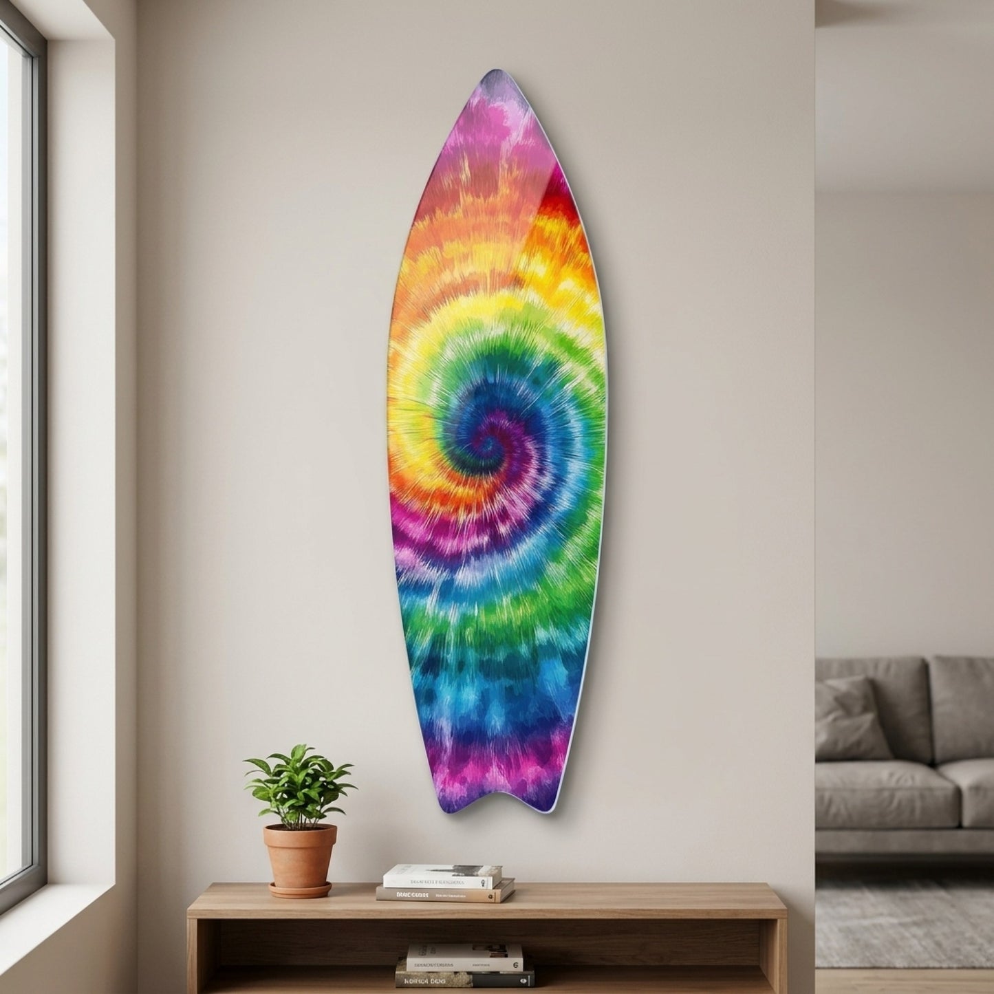 Rengarenk Gökkuşağı Spiral Tie-Dye Deseni Surf Board Cam Tablo