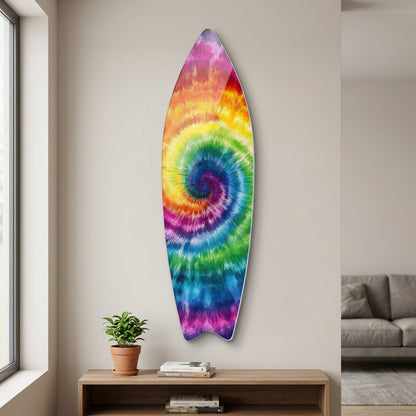 Rengarenk Gökkuşağı Spiral Tie-Dye Deseni Surf Board Cam Tablo