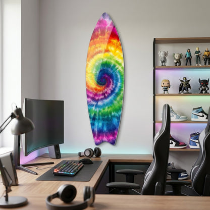 Rengarenk Gökkuşağı Spiral Tie-Dye Deseni Surf Board Cam Tablo