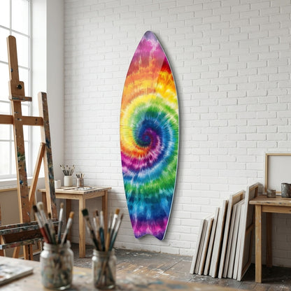 Rengarenk Gökkuşağı Spiral Tie-Dye Deseni Surf Board Cam Tablo