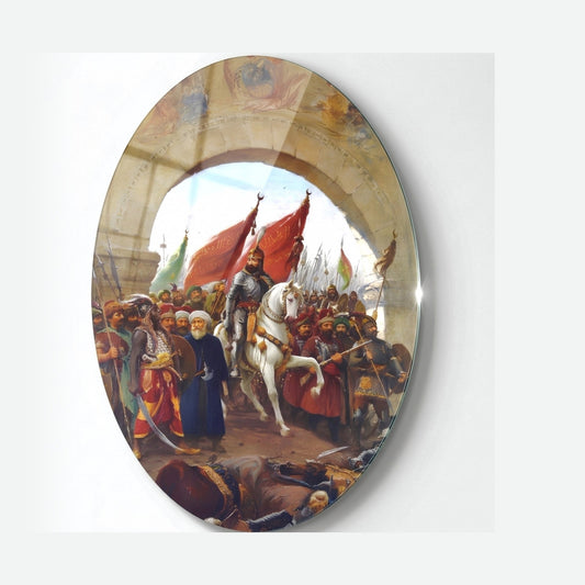 Fatih Sultan Mehmet İstanbulun Fethi Oval Dikey Cam Tablo