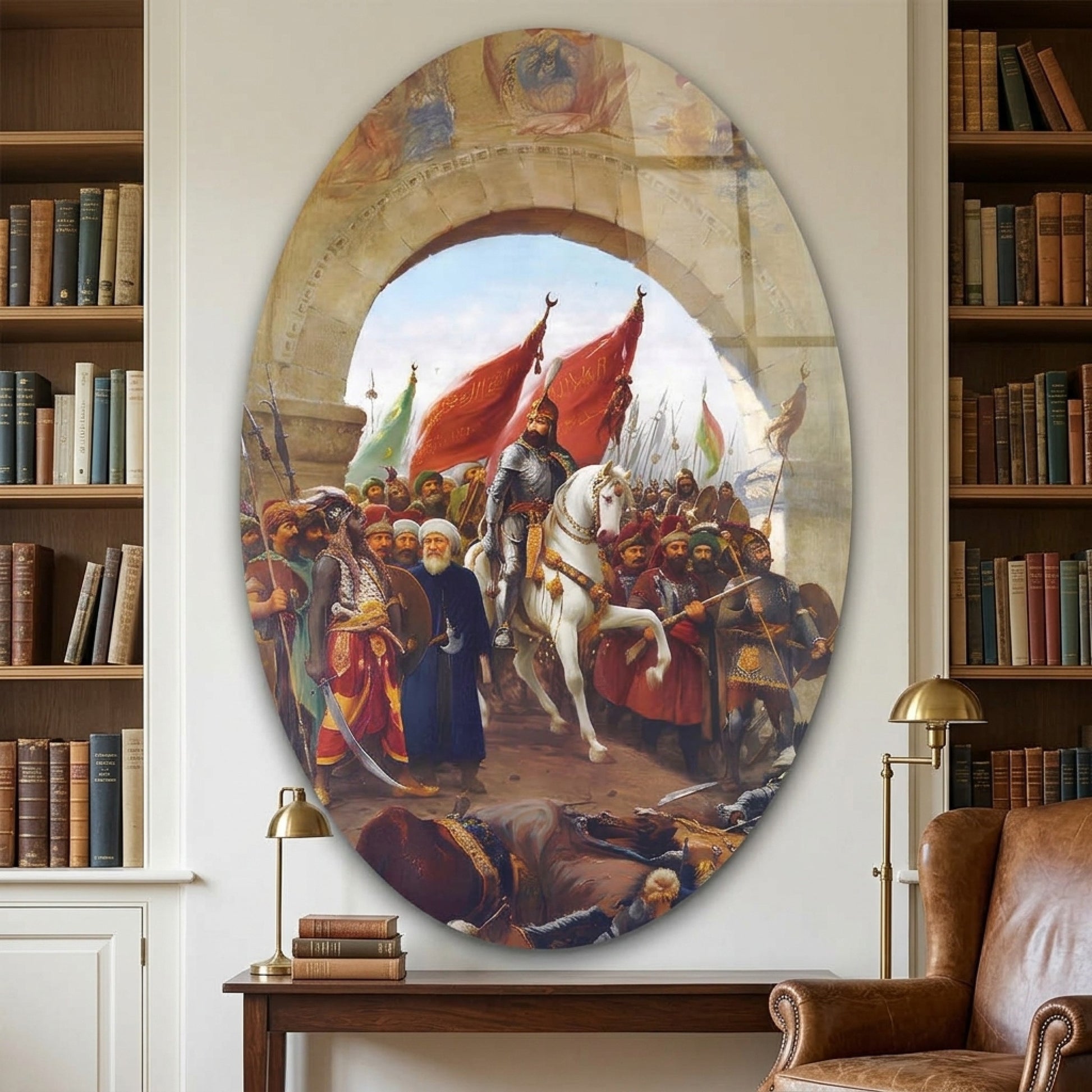 Fatih Sultan Mehmet İstanbulun Fethi Oval Dikey Cam Tablo