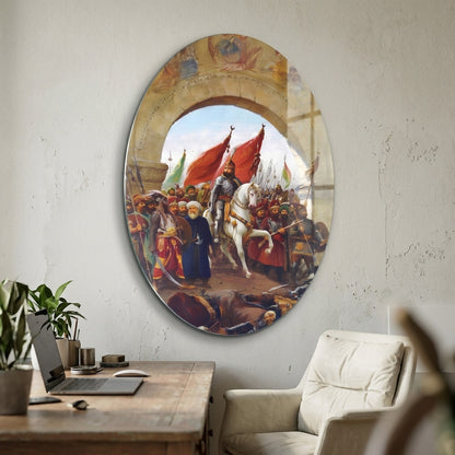Fatih Sultan Mehmet İstanbulun Fethi Oval Dikey Cam Tablo