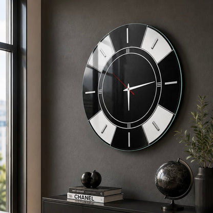 Art Deco Stil Siyah Beyaz Cam Saat