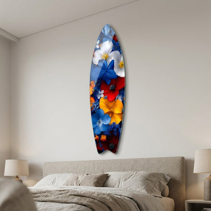 Canlı Renkli Çiçekler Botanik Sanat Surf Board Cam Tablo