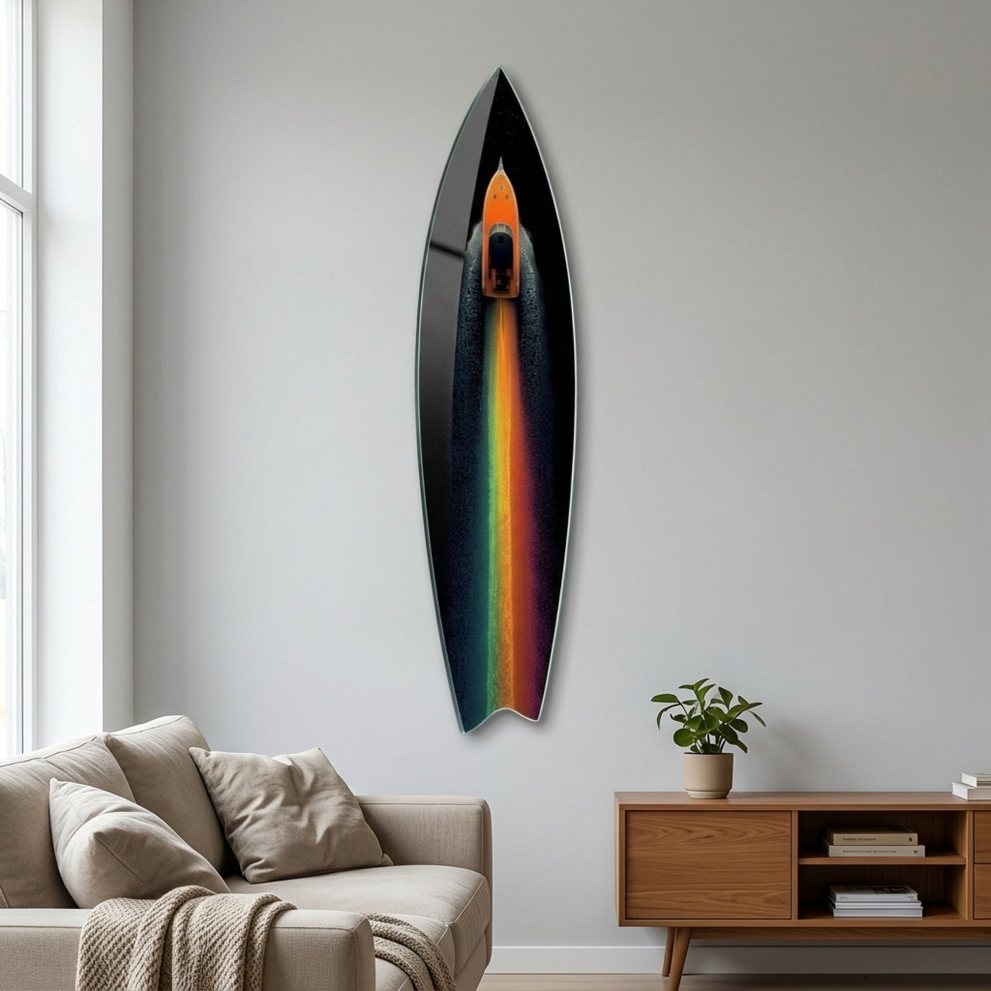 Modern Renkli İz Bırakan Tekne Surf Board Cam Tablo