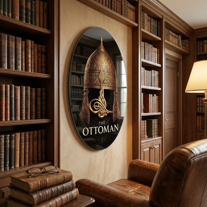 Osmanlı Miğferi ve Altın Tuğra Sanatı Oval Dikey Cam Tablo