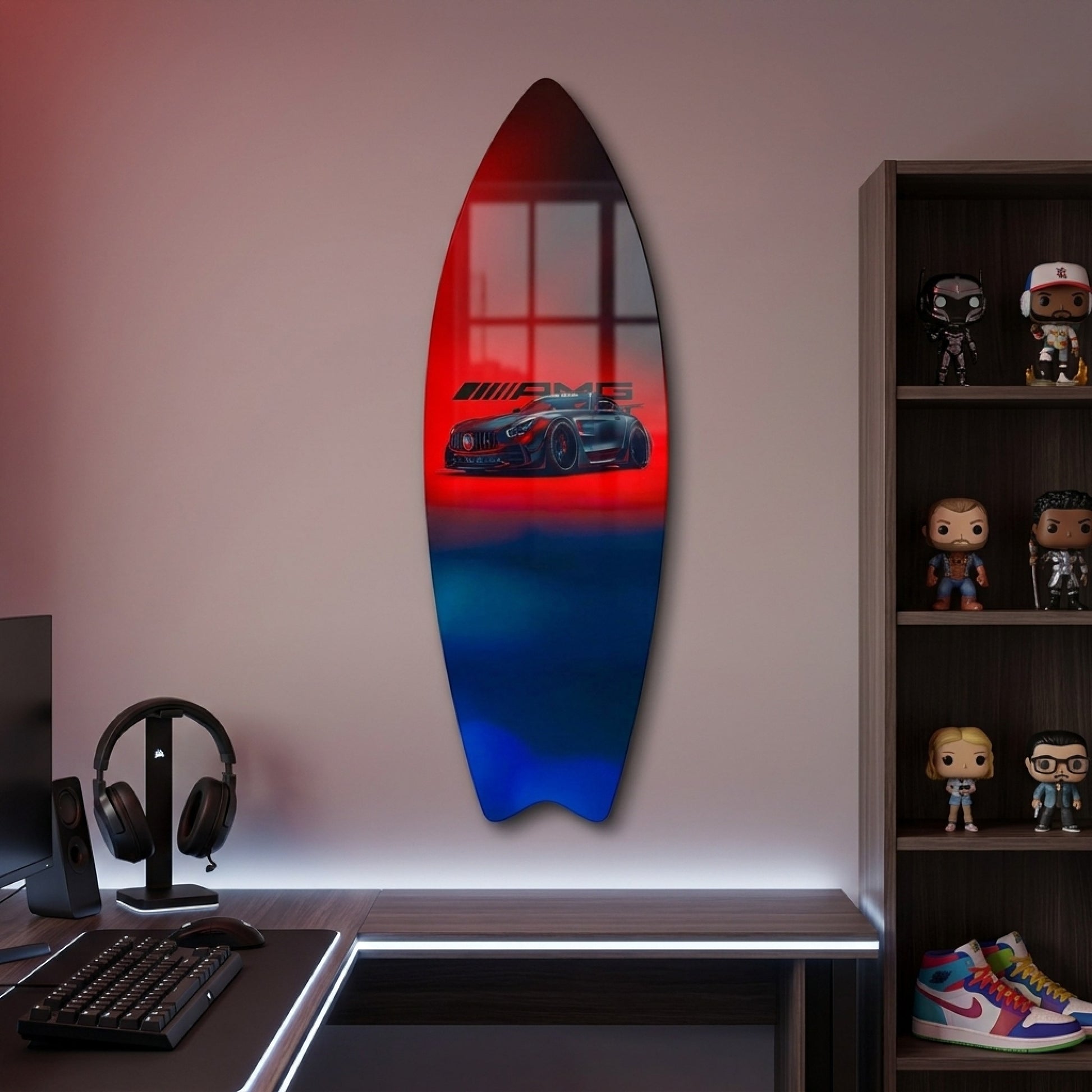 Modern Spor Araba Kontrastlı Duvar Dekoru Surf Board Cam Tablo