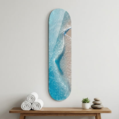 Turkuaz Deniz ve Kumsal Skate Board Cam Tablo