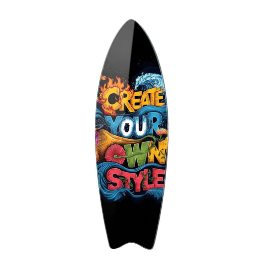Kendi Tarzını Yarat Tipografi İllüstrasyonu Surf Board Cam Tablo
