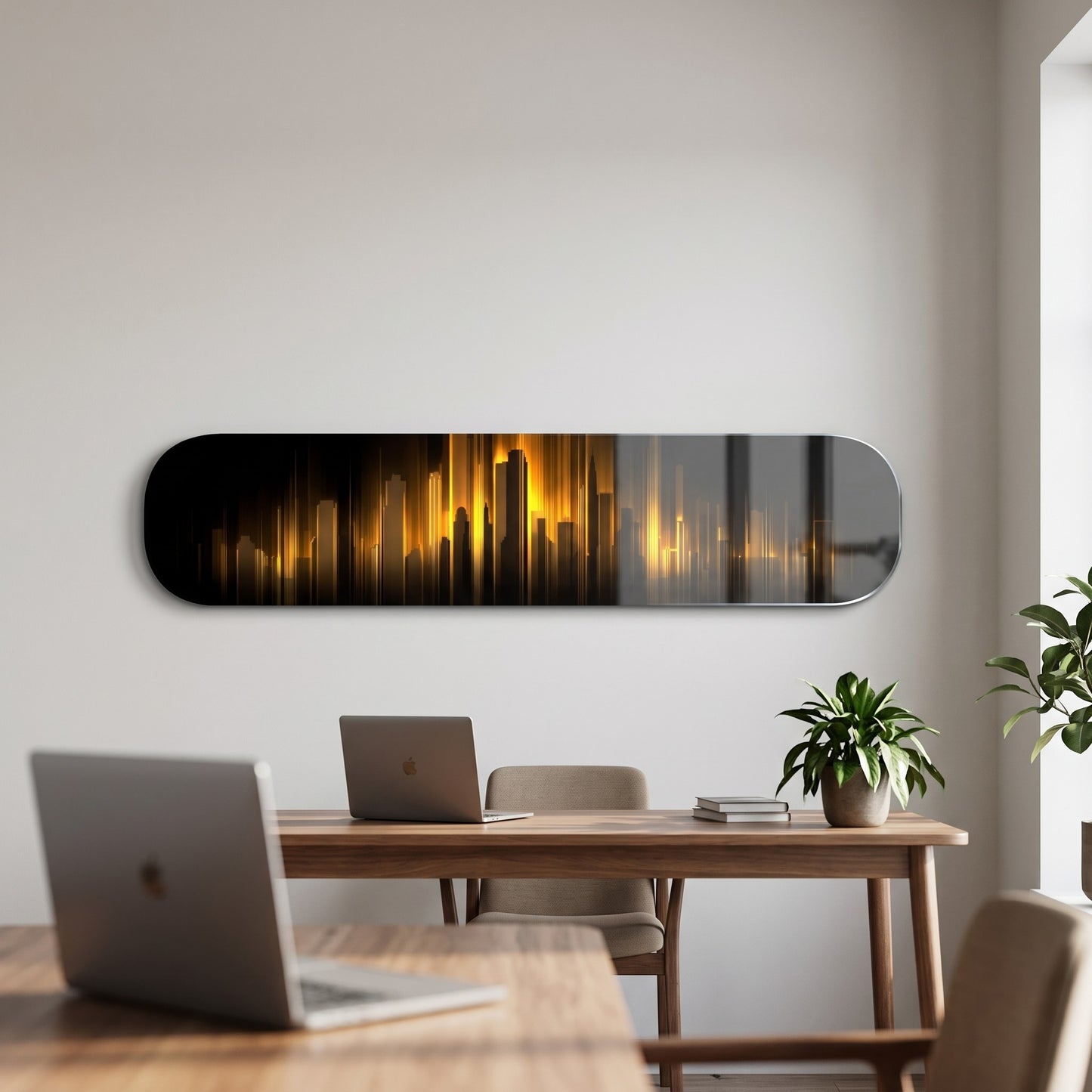 Altın Şehir Panoramas Modern Skate Board Yatay Cam Tablo
