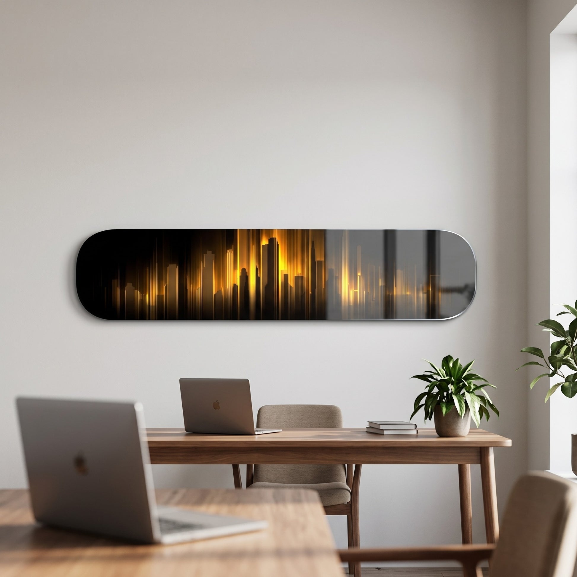 Altın Şehir Panoramas Modern Skate Board Yatay Cam Tablo