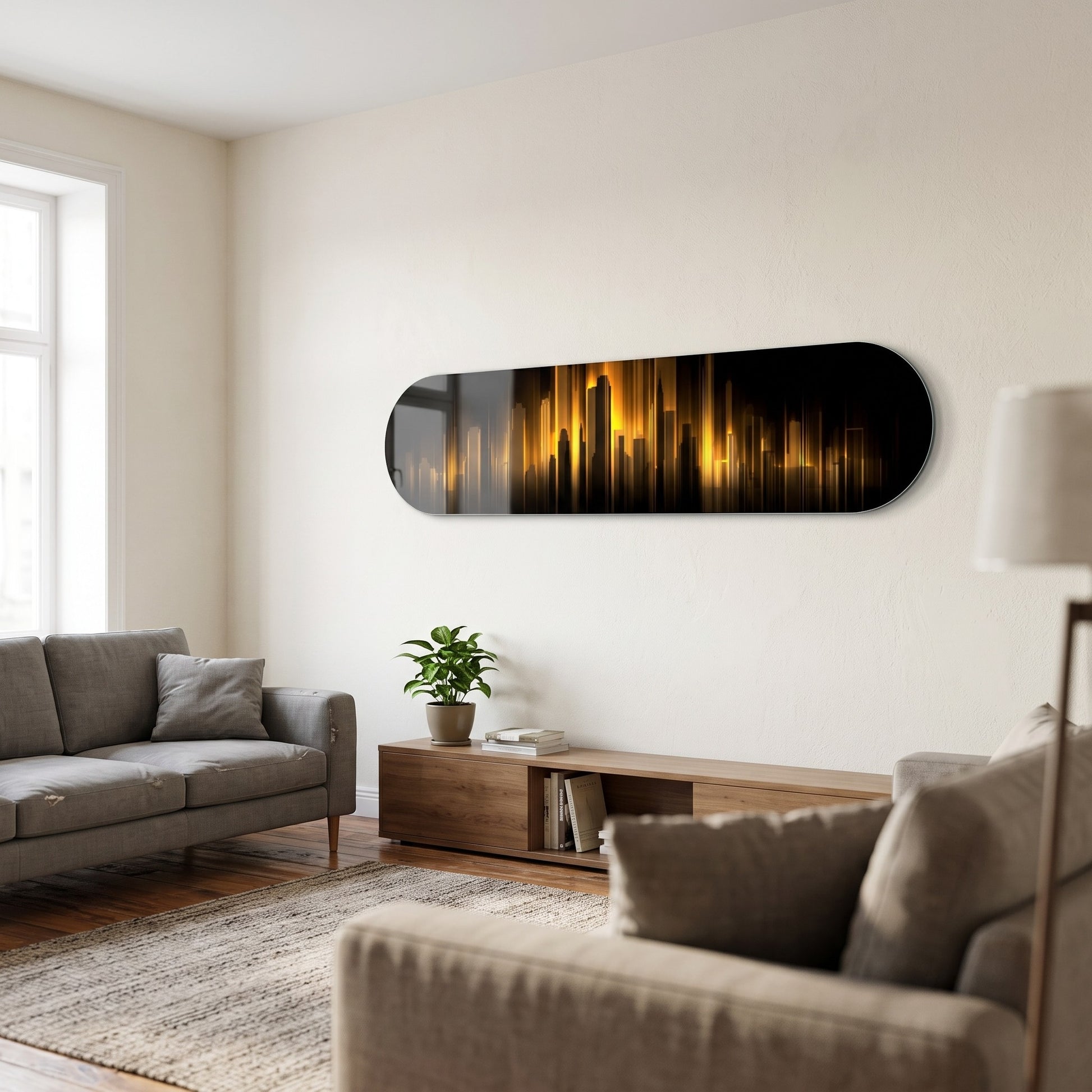 Altın Şehir Panoramas Modern Skate Board Yatay Cam Tablo