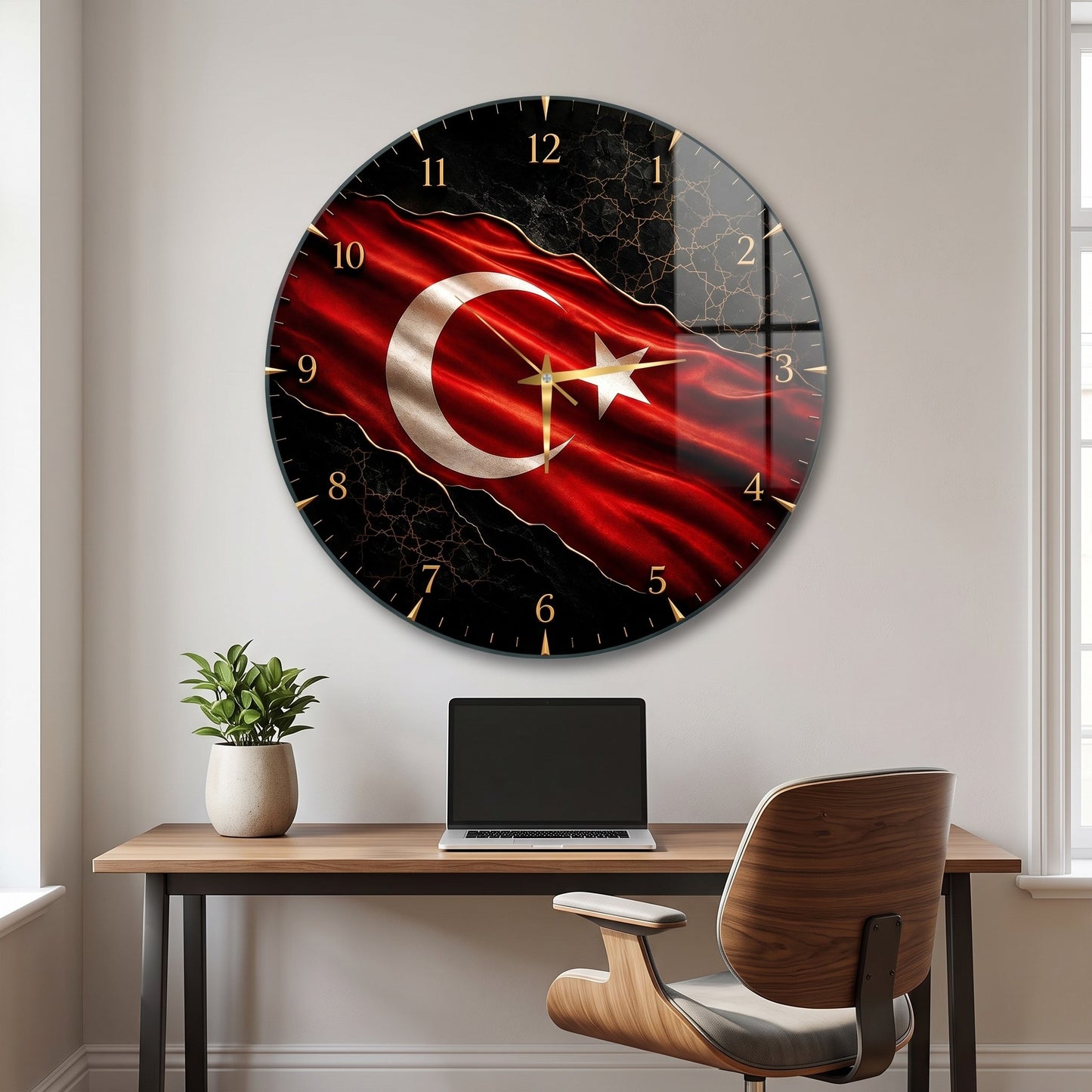 Turk Bayrakli Saat Cam Saat