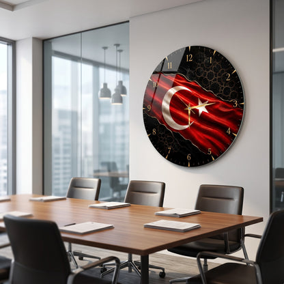 Turk Bayrakli Saat Cam Saat