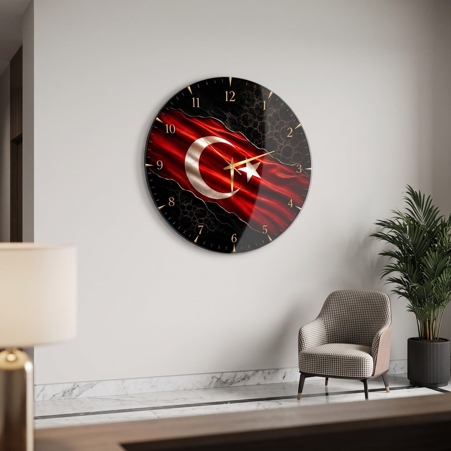 Turk Bayrakli Saat Cam Saat