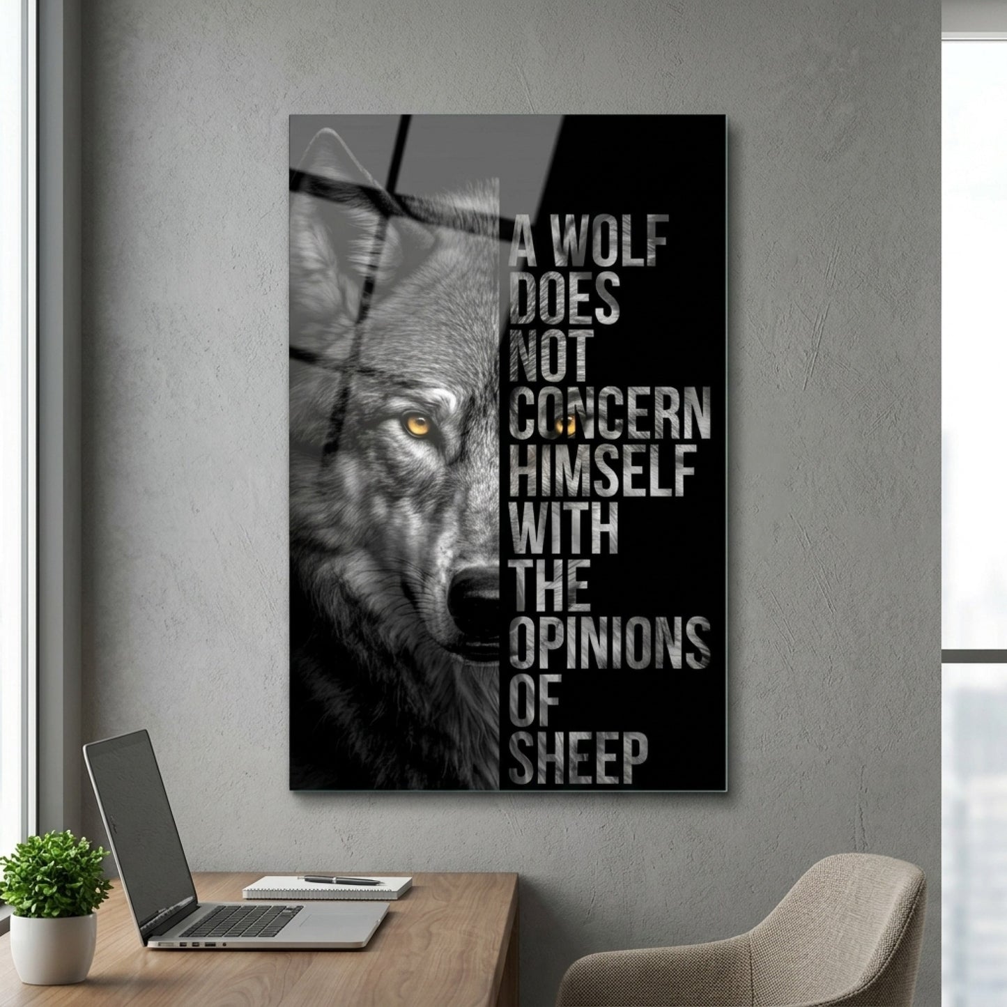 Kurt Portresi Motivasyon Sozlu Dikey Cam Tablo