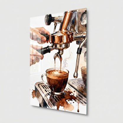 Watercolor Barista Espresso Dikey Cam Tablo