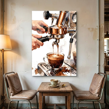 Watercolor Barista Espresso Dikey Cam Tablo